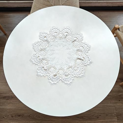 URROMA 2 x Elegante weiße Jacquard-Spitzendeckchen, runde Tischdeckchen, Häkel-Tischset, Tischdekoration, Abdeckung für Zuhause, Kommode, Esstisch, 39,9 cm