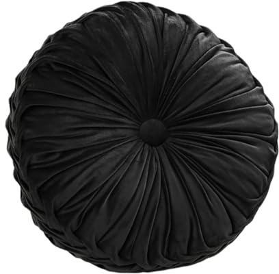IRCKONCI Rundes Dekokissen für Couch, Stuhlkissen, plissiertes rundes Kissen, Kürbiskissen, geeignet für Sofa, Bett, Auto und dekorativen Boden (schwarz)