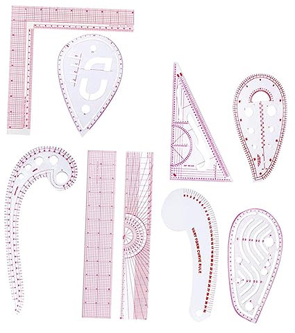 9Stücke Teiliges French Metric Ruler Kurvenlineale für Zeichnen von Mustern Transparent mit Gitterdruck