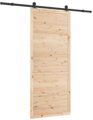 vidaXL Porte coulissante en pin 90 x 208 cm, marron, en bois massif, style rustique, pour intérieur, salon. Composants réglables, montage necessaire avec perceuse et tournevis, idéal pour optimiser l