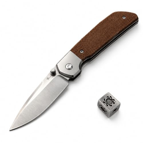 YF SMART EDC Taschenmesser mit D2 Stahl Klinge – 7,6 cm Drop-Point, Micarta Griff/Holzgriff, Flachschliff, Manuelles Klappmesser mit Taschenclip – Robustes Outdoor & Alltagsmesser mit (Micarta Griff)