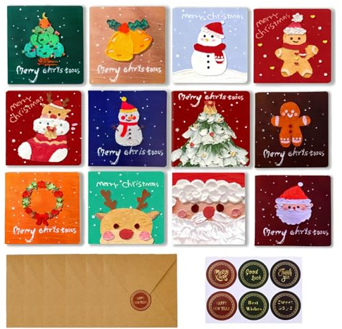 Kleine Weihnachtskarten mit Umschlag Set,24 Stück Christmas Cards im Ölgemälde-Stil,10×20cm Klappkarten Weihnachten,Weihnachtskarte Postkarten Weihnachtspostkarten für Familie Freunde