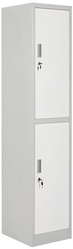 Beliani Storage Locker Metal Cabinet Unit Clothes Gym School 2 Tier White and Grey Athlete