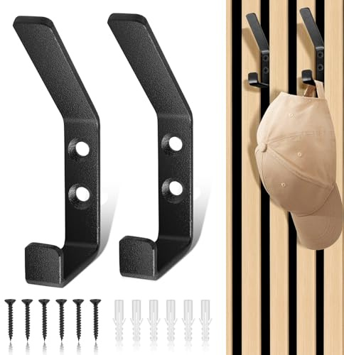 6 Stück Haken für Akustikpaneele, Garderobenhaken Schwarz aus Aluminium, Doppelhaken Wandhaken für Acoustic Panels, Akustikpaneele Zubehör für Kleider und Jacken (Schwarz)