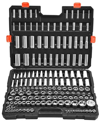 VEVOR Socket Set, 163 Pieces, 9.5 & 6.4 & 12.7 mm Drive Socket Tool Set, SAE and Metric, Deep and Standard, Mechanic Tool Kit with Storage Case, Chrome Plated CR-V Alloy Steel, for Automotive Repair