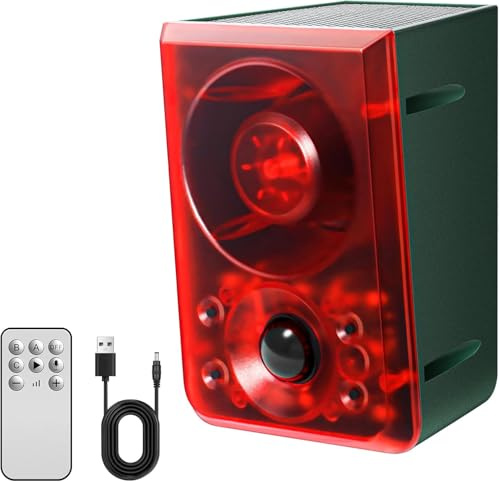 Solar Motion Sensor Alarm Outdoor,Dog Barking/Gunshoot,with Remote Control,Support Recording,130 Loud Noise Maker,±Volume,6LED Strobe Lights and USB,Say Goodbye to Intruders,for Villa,Yard,Farm,Barn