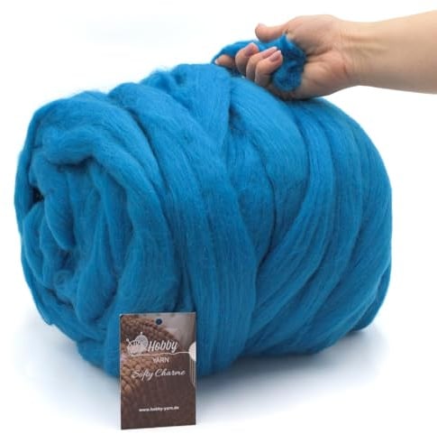 Hobby YARN – Softy Charme – 100% Schurwolle, XXL Merino Wolle, Extra dicke Filzwolle, Filzgarn, Trocken- und Nassfilzen, Handstricken, Decken, Babydecken, Haustierbett (47423 - Open Sky, 100g)
