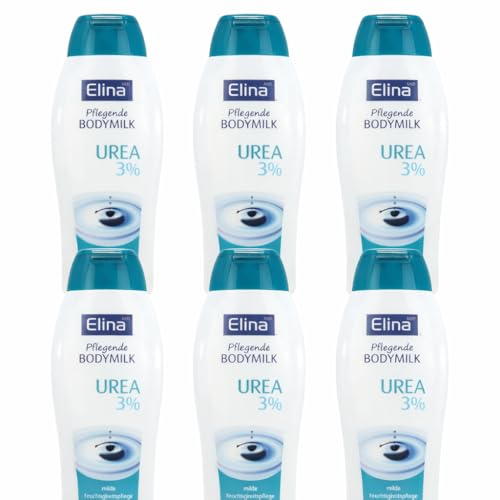 Elinamed Pflegende Bodymilk mit Urea 3%, Intensive Feuchtigkeitspflege für empfindliche Haut, 6er Pack