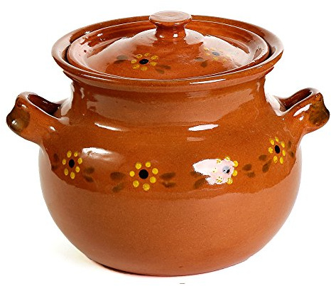 Ancient Cookware Mexican Traditional Clay Bean Pot, Terracotta