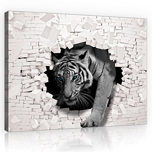 Forwall - Leinwand Bilder - Tiger Abstrakt 3D Effekt Tier - 100x75 cm Leinwandbilder - Bild auf leinwand - Wandbild XXL groß Wandbilder für Wohnzimmer Schlafzimmer Wohnzimmerbilder Modern