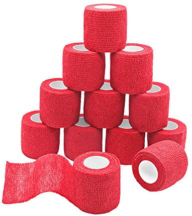 Tocone 12 Rotoli Benda Elastica Bendaggio Adesiva Coesiva Benda Nastro Elastico Autoadesivo Salvapelle Sport Nastro Bendaggio Sportivo per Mani, Piedi, Ginocchia, Braccia 5cm x 4.5m (Rosso)