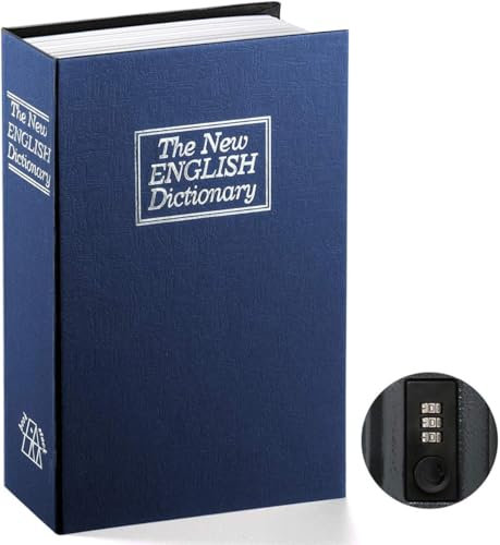 Salvadanaio/cassaforte a forma di dizionario con lucchetto a combinazione, portatile, ideale per riporre i soldi, Blue, small