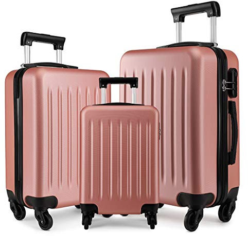 Kono Sets de Bagages 3 PCS Valise Trolley en ABS Rigide avec 4 roulettes Cabine à Main + 66 cm + 75 cm (Sets de Bagages,Nu)