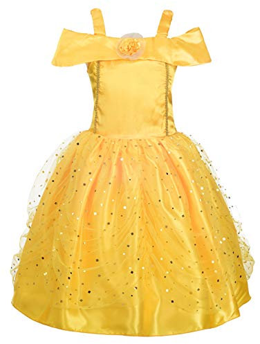 Lito Angels Vestito Belle Costume la Bella e la Bestia per Bambina, Abito da Ballo Giallo Principessa, Taglia 7-8 anni, Stile B