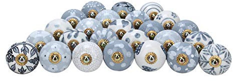 RAJRANG Boutons de porte - bouton de tiroir en céramique vintage armoire bouton poignées gris et blanc ensemble de 25 pièces Door Knob