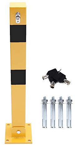 TOPWAY Parkplatzsperre Poller Parkpfosten für Autoparkplätze Solider Stahl abschließbarer herunterklappbarer Parkplatz-Sperrpoller, gelbe und Schwarz, Oberes Schloss, 70cm Höhe