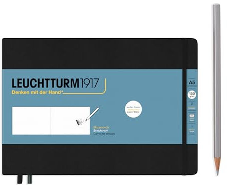 LEUCHTTURM1917 362366 Skizzenbuch Landscape (A5), Hardcover, 112 Seiten (150 g/m²), Schwarz