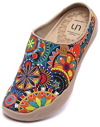 UIN Blossom Slipper Damen Hausschuhe Bequeme Reiseturnschuhe Mode gemalte Wanderschuhe Slip On Schuhe Canvas Mehrfarbig(40)