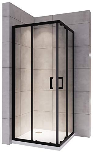 LANABLACK Cabine douche noire H 190 cm porte coulissante transparente 70 x 90 cm