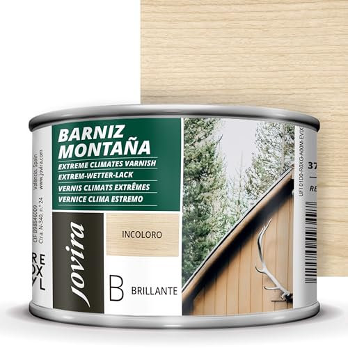 JOVIRA PINTURAS Barniz montaña al disolvente. Especial resistencia en zonas montañosas, para exterior-interior, incoloro. (375 Mililitros, Brillante)