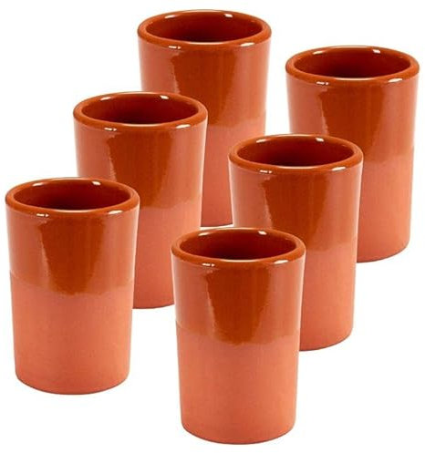 Annastore 6 x Weinbecher aus Ton 250 ml - Mittelalter Trinkbecher - Wikinger-Becher - Metbecher Mittelalter Tongeschirr Größe 6 x Becher