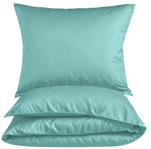 Carpe Sonno einfarbige Mako-Satin Bettwäsche 155x220 cm in hochwertiger Hotelqualität aus 100% gekämmter Baumwolle - Bettbezug Mint - Mako Satin Uni Türkis Bettwäsche Set 155 x 220
