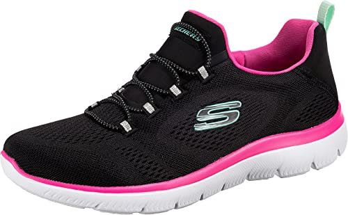 Skechers Baskets Summits Perfect Views pour Femme, Bordure en Maille Noire Rose Vif, 36 EU