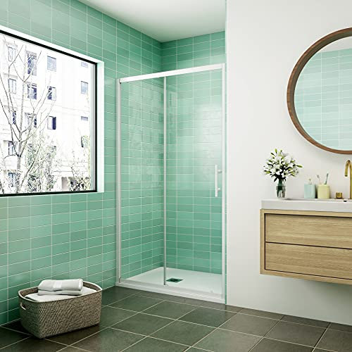 AICA porte de douche coulissante 140x190cm profilé blanc installation en niche