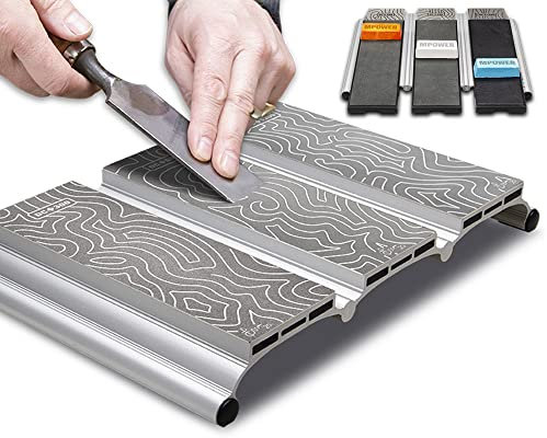 MPOWER 8x12 Inch - Triple Diamond Sharpening Stone Set - 3X Leather Strop, 3X Diamond Grades, 3X Strop Wax Compounds, Lapping Fluid and Tough Case - The Complete Sharpeners Kit