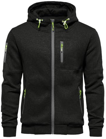 VANVENE Mens Hoodie Sweatshirt Jackets Lightweight Long Sleeve Zipped Hoodie Jumper Top Sweaters New-Black M