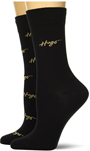 HUGO Damen-Socken, 2er-Pack, mit Logo, lässig, Kohle-/Goldschrift, Größe 35-43, Kohle-/Goldschrift, 3-9