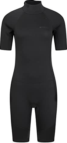 Mountain Warehouse Shorty Womens Wetsuit -2.5mm Thickness, Neoprene Ladies Swimsuit, Extended Puller, Flatlock Seams - For Spring Summer, Scuba Diving, Swimming Jet Black Women's Size 16-18