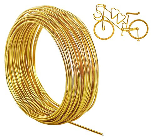 12 Gauge Aluminum Craft Wire, 100 Feet 2mm Thick Bendable Metal Crafting Wire for Sculpting, Modelling, Bonsai Training, Skeleton, Floral Making, Jewelry Making, Weaving and Wrapping (Gold)