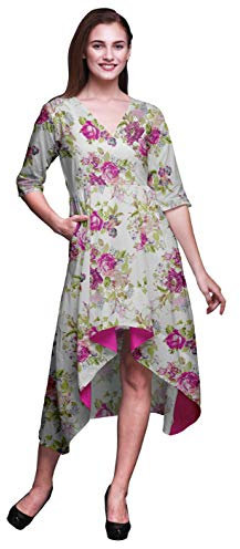 Bimba Abito midi da donna asimmetrico in cotone con tasche casual, Rosa fucsia, XXXL