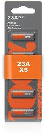 Piles 23A 12v - MN21 - Lot de 5 | 100% PEAKPOWER | Batteries Alcalines 23A, A23, 23AE, MN21, V23GA - Longue durée, très puissantes