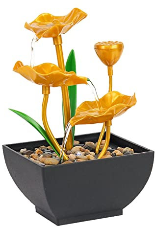 MagiDeal 3-stufiger Tisch-Wasserbrunnen für den Innenbereich, Wasserfall, Ornament, Zimmerbrunnen mit Lichtern für Büro, Meditation, entspannende