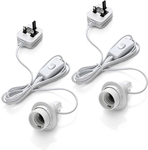 DoRight DIY Bottle Lamp Kit, E27 Socket Table Light with White Cable & Inline Switch, Mains-Powered - Transform Whisky, Gin or Wine Bottles into Custom Lamps, (2-Pack)