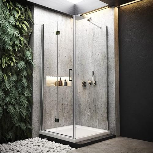 BD-Baode Eckig Duschkabine 70x75cm Falttür, 180º Eckig Dusche Duschwand, Duschtür mit Seitenwand Duschwand Glas Duschtrennwand 5mm ESG NANO Echtglas Höhe 195 cm