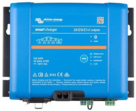 Victron Energy Smart IP43 24-Volt 16 amp 85-250V (1+1) Output Battery Charger, Bluetooth