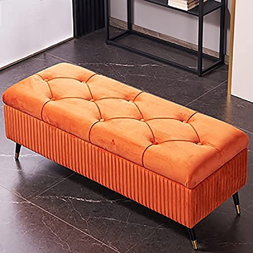 Velvet Storage Ottoman Bank,Luxuriöse Aufbewahrungsbank Bettende Gepolsterte Bank,Moderne Schlafzimmerbank,Orange,110X45X45Cm(43X18X18Inch)