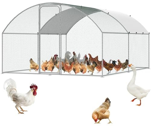 VEVOR Hühnerstall, 4 x 3 x 2 m Hühnerhaus Freilaufgehege mit Sonnenschutzdach PE-Plane, Stahl Kleintierstall Hühnerhaus Dach Geflügelstall Hühnerkäfig für Hühner, Enten, Gänse, Kaninchenn usw.
