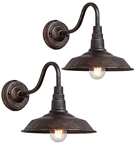 Moddeny 2er-Set Außenwandleuchte Vintage E27 IP54 Bronze Schwanenhals | Retro-Scheunenstil mit ca. 26 cm Schirm; für Terrasse, Hauseingang und Garage; E27-Leuchtmittel frei wählbar