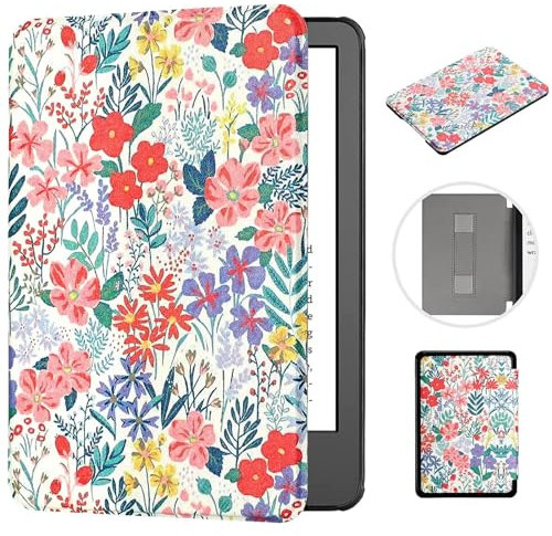 MOKASE Étui pour 6.8 Kindle Paperwhite 11ème Génération (Modèle: M2L3EK/M2L4EK), Synthétique avec Automatique Réveil/Sommeil Dragonne pour Signature Edition&Kindle Paperwhite 2021, Floral