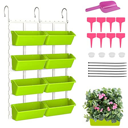 WMLBK Hanging Planter Bags, Wall Planting Pot with water basin Self-Watering Plant Pots with 4 Pots Vertical Living Green Wall for Indoor/Outdoor/Balcony (8Pcs-A)