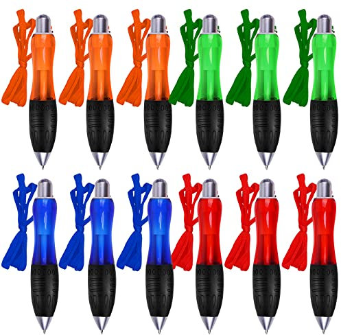 Vegena Dicker Kugelschreiber, 12 Stück Kugelschreiber Hochwertig, Druckkugelschreiber mit Schnur, Kugelschreiber Personalisiert, Schwarze Tinte, Stift Strichstärke 1 mm Kugelschreiber Set
