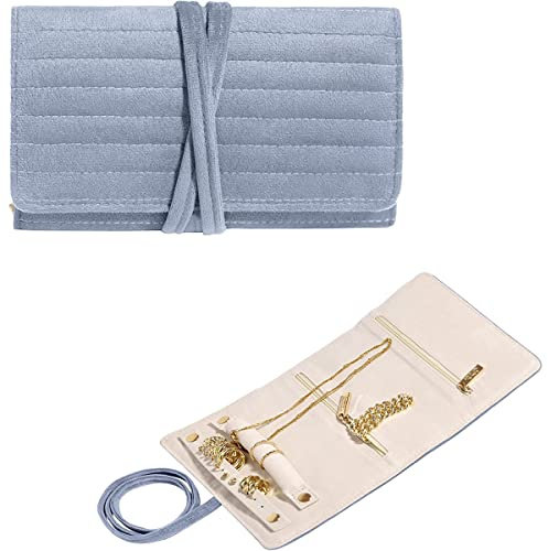 Lidxfeo Organizador de Joyas Viaje, Rollo de Joyas Terciopelo, Rollo Joyería para Mujer, Rollo Organizador de Joyero para Collares, Pulseras, Aretes, Ideal para Viajes, Vacaciones, etc