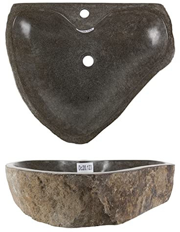 60 cm Stein Aufsatzwaschbecken mit Hahnloch Naturstein Waschbecken Granitwaschbecken Findling für Bad Gäste WC Handwaschbecken Waschschale Wohnfreuden