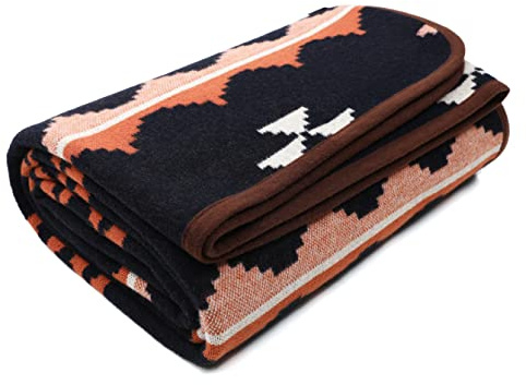 ACUSHLA Decke aus Merinowoll-Mischgewebe, weich, warm, dick, waschbar, für Bett, Couch, Outdoor, Camping, Reisen, Auto, Überwurf, für jedes Wetter, Marokko, Marineblau, 160 x 129,5 cm