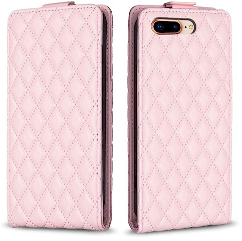 COQUE pour l’étui de téléphone Apple iPhone 7 Plus, l’étui à Ouverture Verticale a Une Conception intégrée de 3 emplacements pour Cartes-Rose