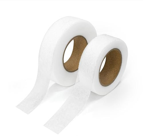OOTDAY Saumband Bügelband, Saumband zum aufbügeln,Hochwertiges Saumfließ, 64m/20m Länge und 20mm Breite, für vorhänge auf Textilien wie Hosen Gardinen Vorhänge(2 Stück,Weiß)